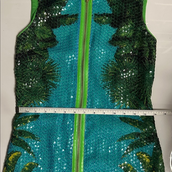 Versace Dress Tropical Green and Blue Sleeveless Sequin Dress - Picture 10 of 11